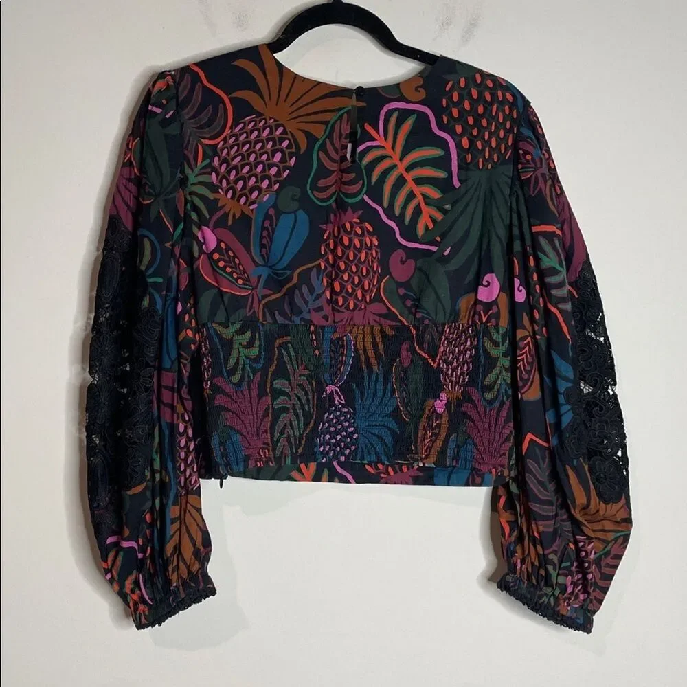 FARM Rio Women’s Frutis Dream Puff Sleeve Blouse Size Large